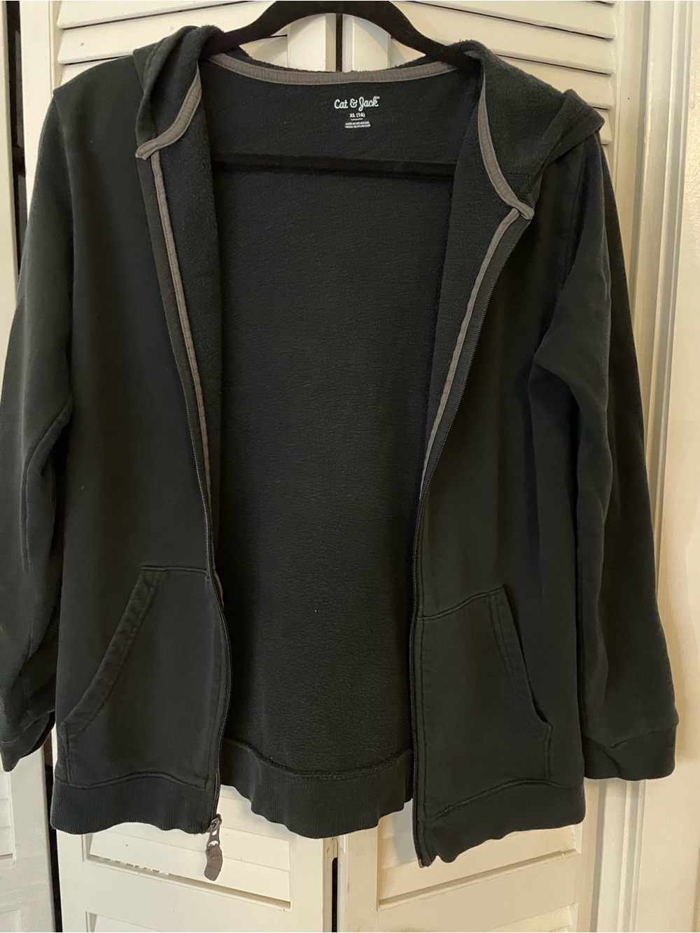 Cat & Jack Black Hooded Zip-Up Sweater with Gray Trim